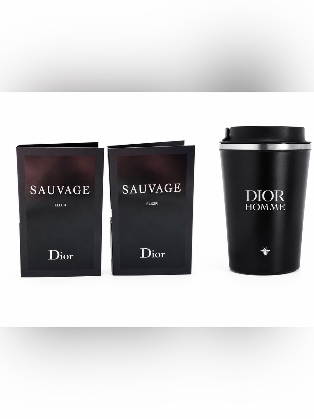 ✨ Dior Homme Travel Mug + 2 Sauvage Elixir Sample Bundle NIB ✨